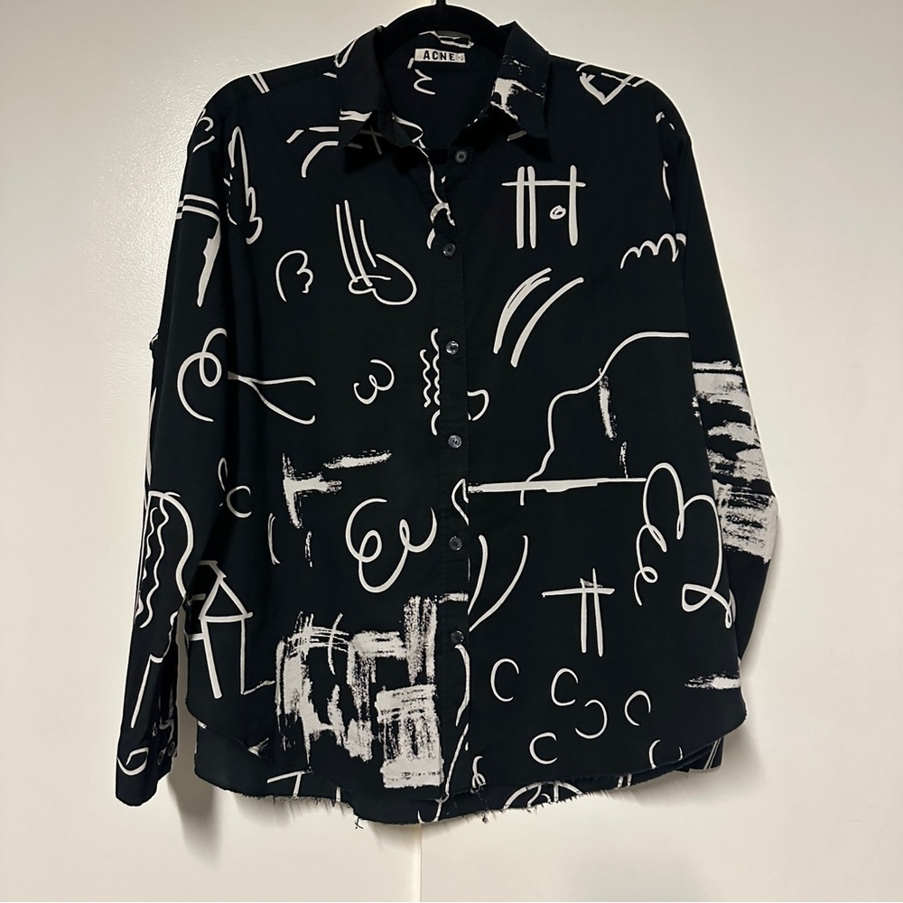 Acne Studios Shining Chalk Print Long Sleeved Blouse Size 36